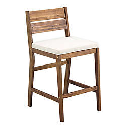 Forest Gate 2-Piece Acacia Wood Patio Counter Stool Set with Cushions