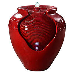 Teamson Home Outdoor Glazed Pot Floor Fountain with LED Lights in Red