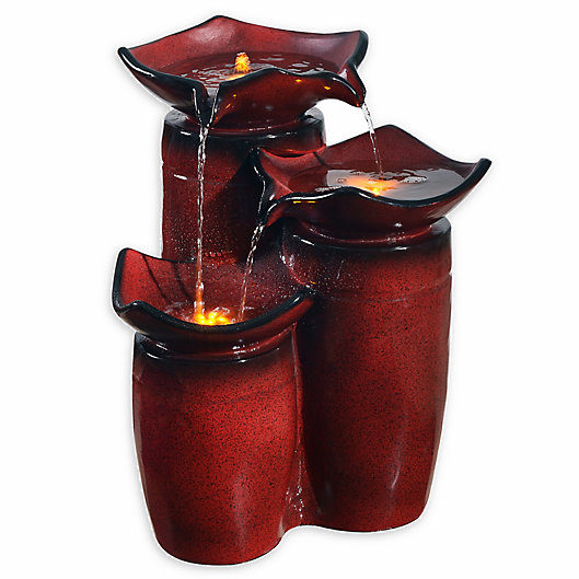 Alternate image 1 for Teamson Home Outdoor 3-Tier Glazed Pot Fountain with LED Lights in Red