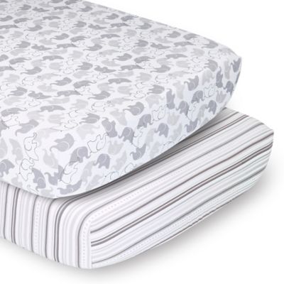 The Peanutshell&trade; 2-Pack Elephant Stripe Fitted Crib Sheets in White/Grey