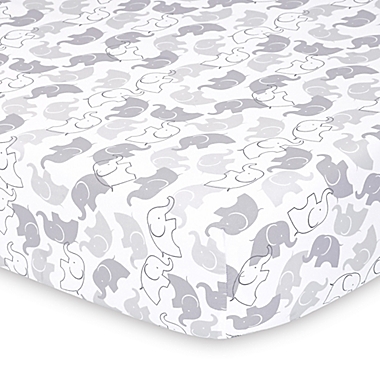 The Peanutshell&trade; 2-Pack Elephant Stripe Fitted Crib Sheets in White/Grey. View a larger version of this product image.