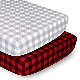 PS by The Peanutshell™ 2-Pack Fitted Crib Sheets in Grey/Red Buffalo Plaid