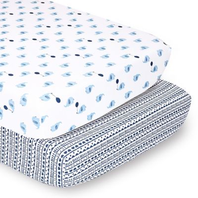 The Peanutshell&trade; Fitted Crib Sheets in Blue Elephant/Tribal (2-Pack)