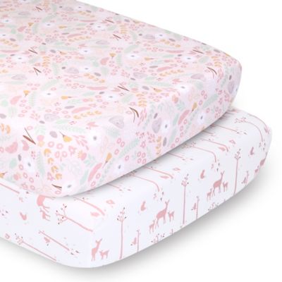 The Peanutshell&trade; Fitted Crib Sheets in Pink Whimsy/Pink Woodland (2-Pack)