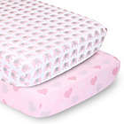 Alternate image 0 for The Peanutshell&trade; Fitted Crib Sheets in Pink Elephants/Pink Hearts (2-Pack)