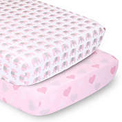 The Peanutshell&trade; Fitted Crib Sheets in Pink Elephants/Pink Hearts (2-Pack)