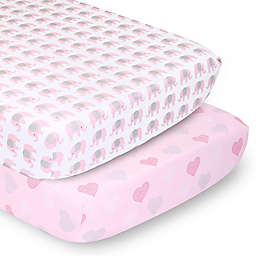 The Peanutshell™ Fitted Crib Sheets in Pink Elephants/Pink Hearts (2-Pack)