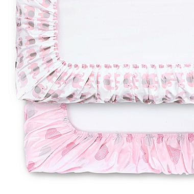 The Peanutshell&trade; Fitted Crib Sheets in Pink Elephants/Pink Hearts (2-Pack). View a larger version of this product image.