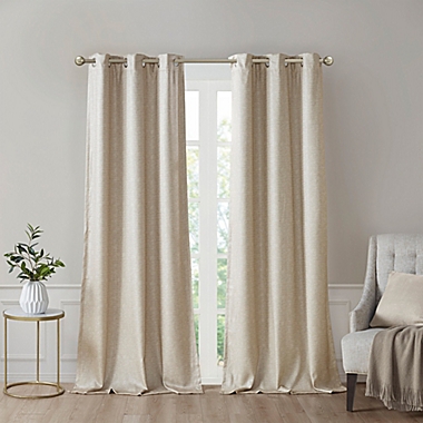 SunSmart Como 84-Inch Blackout Tonal Printed Faux Silk Curtain Panels in Taupe (Set of 2). View a larger version of this product image.