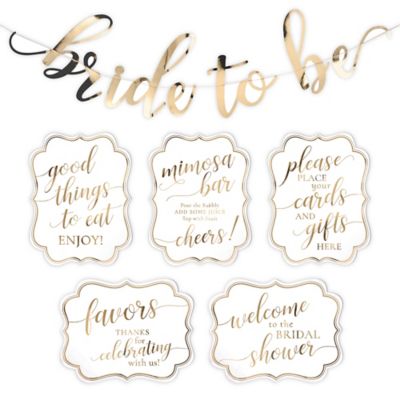 Lillian Rose&trade; Bridal Shower Signs and Bunting in Gold (Set of 6)