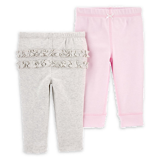 Alternate image 1 for carter's® Size 3M 2-Pack Cotton Pants in Pink/Grey