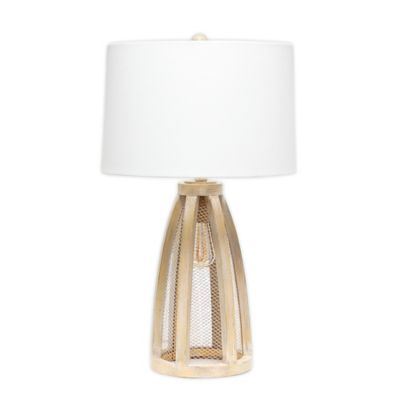 Farmhouse Table Lamp in Natural with Fabric Shade