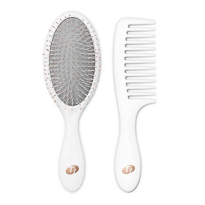 T3 2-Piece Shower Comb and Brush Detangle Duo in White