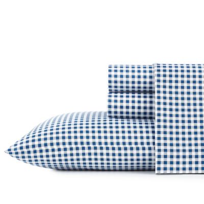 Poppy & Fritz&reg; Gingham Plaid Cotton Percale Twin XL Sheet Set in Navy