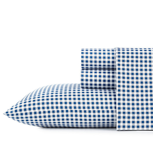 Alternate image 1 for Poppy & Fritz® Gingham Plaid Cotton Percale Sheet Set in Navy