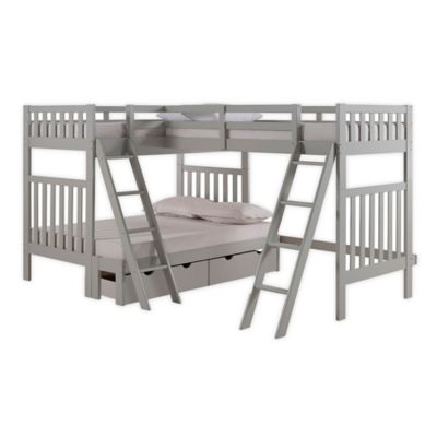 white triple bunk bed with storage