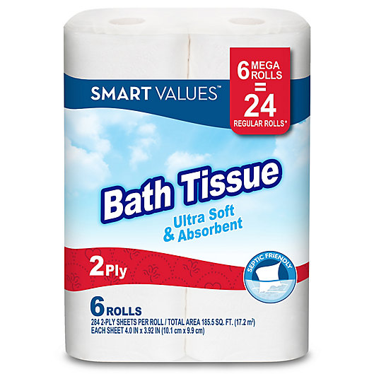 Alternate image 1 for Smart Values™ 6 Mega Rolls Ultra Strong & Absorbent Bath Tissue