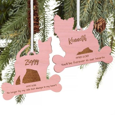 Dog Breed Memorial Personalized Wood Ornament in Pink Stain