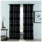 Wool Plaid 63-Inch Pinch Pleat Window Curtain Panel in Grey