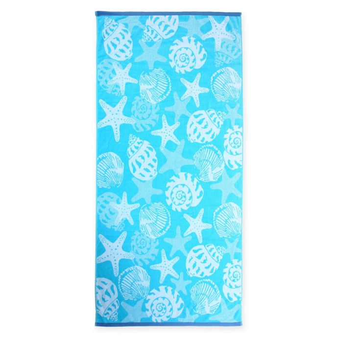 Destination Summer Seashells Beach Towel in Blue/White | Bed Bath and ...