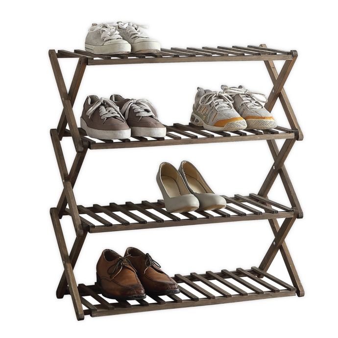 Lifestyle Home 4 Tier Solid Wood Foldable Shoe Rack In Dark Brown Bed Bath And Beyond Canada