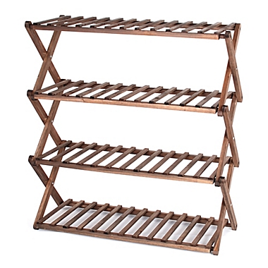 Four Tier Real Wood Shoe Rack 58x26x67cm Quick & Easy to Assemble Dark Brown 