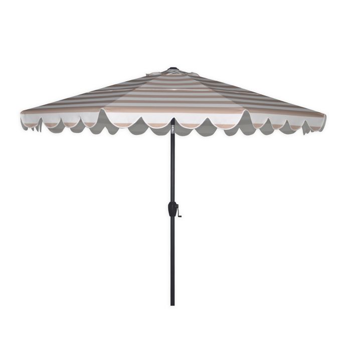 2 Tiered 9 Foot Scalloped Cabana Stripe Patio Umbrella In Beige Bed Bath Beyond