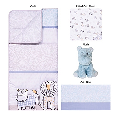 Sammy &amp; Lou Safari Yearbook 4-Piece Crib Bedding Set in Periwinkle. View a larger version of this product image.