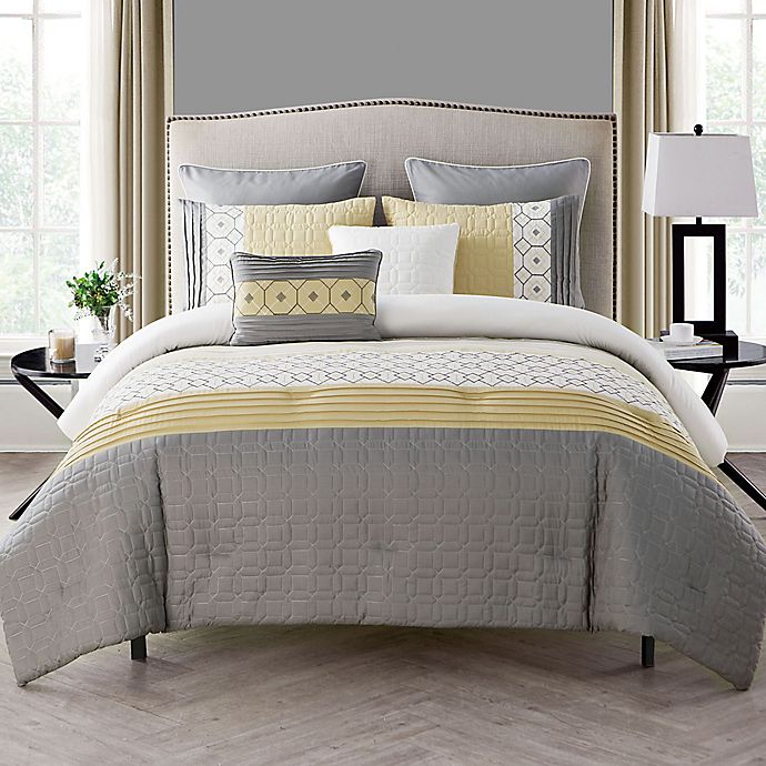 VCNY Home Winston 7-Piece King Comforter Set in Yellow/Grey | Bed Bath ...