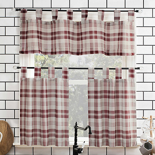 Alternate image 1 for No.918® Blair Farmhouse Plaid Semi-Sheer Tab Top Kitchen Curtain Valance and Tiers Set