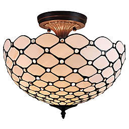 Tiffany Style 2-Light Semi-Flush Mount Jeweled Ceiling Light
