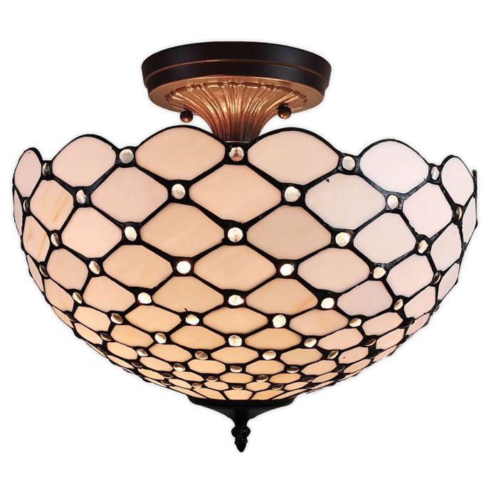 Tiffany Style 2-Light Semi-Flush Mount Jeweled Ceiling ...