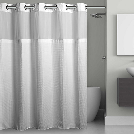 Hookless Waffle Fabric Shower Curtain, Black White Gray Fabric Shower Curtain