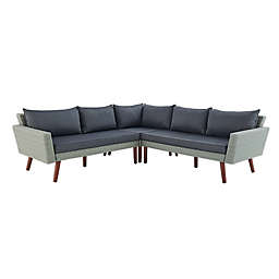 Albany All-Weather Wicker Corner Sectional Sofa in Light Grey/Dark Denim