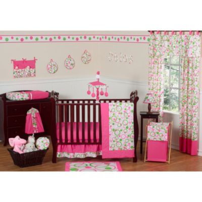 pink and green baby bedding