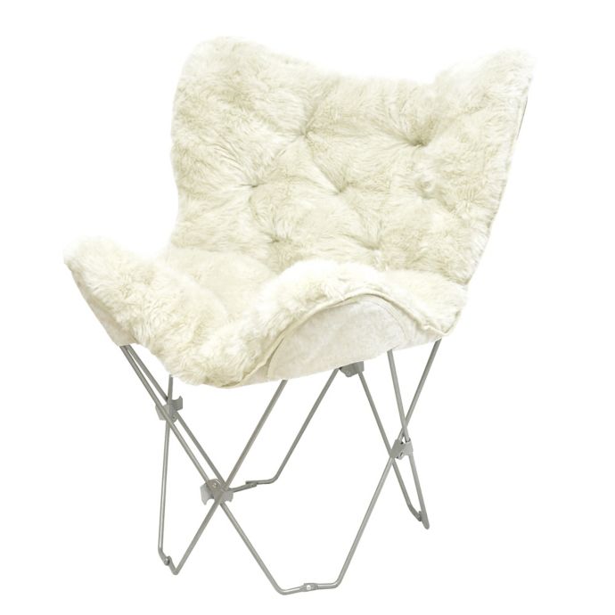 white fuzzy butterfly chair