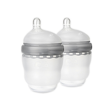 Olababy&reg; GentleBottle 2-Pack 4 fl. oz. Silicone Wide-Neck Bottles in Frost/Grey. View a larger version of this product image.