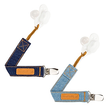 BooginHead&reg; PaciGrip 2-Pack Luxury Pacifier Straps in Denim. View a larger version of this product image.