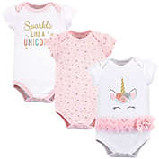 Little Treasure Size 0-3M 3-Pack Sparkle Unicorn Bodysuits in Pink