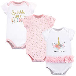 Little Treasure Size 9-12M 3-Pack Sparkle Unicorn Bodysuits in Pink