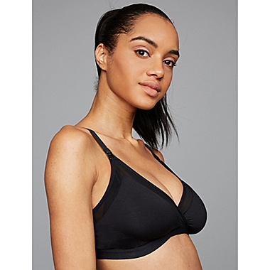 A Pea in the Pod Medium Mesh Trim Clip Down Maternity and Nursing Bra in Black. View a larger version of this product image.