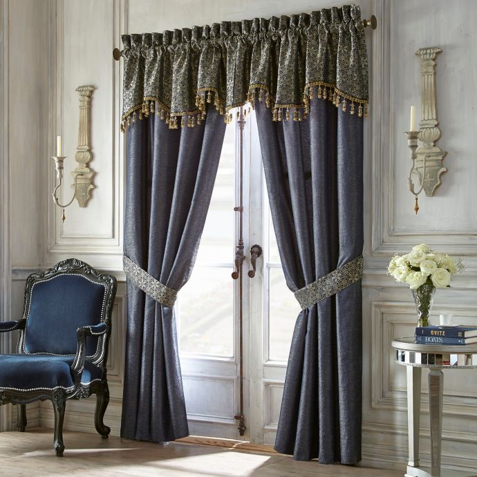 Waterford Vaughn Scalloped Window Valance In Navy Gold Bed Bath Beyond