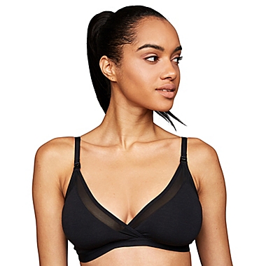 A Pea in the Pod Large Mesh Trim Clip Down Maternity and Nursing Bra in Black. View a larger version of this product image.