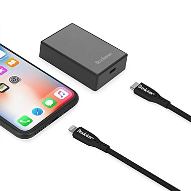 Brookstone&reg; 6-Foot USB Fast Charging Lightning Cable & Adapter in Black. View a larger version of this product image.