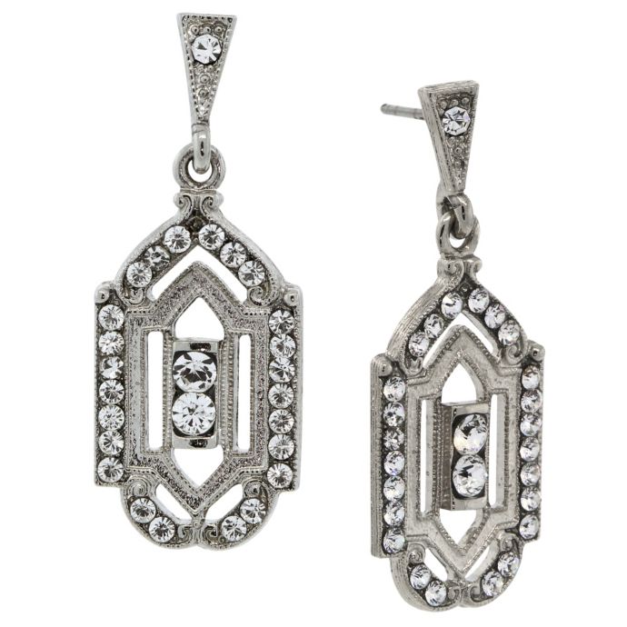 Downton Abbey?? Jewellery Silvertone Crystal Pendant Drop Earrings Bed