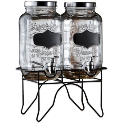 Blackboard Glass Beverage Dispenser with Metal Stand