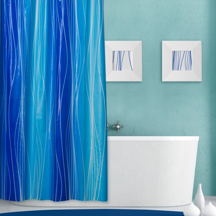 Waves 70Inch x 72Inch Printed Shower Curtain in Blue Bed Bath and