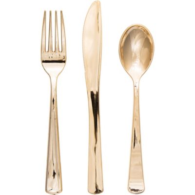 32-Count Assorted Plastic Cutlery Set in Gold
