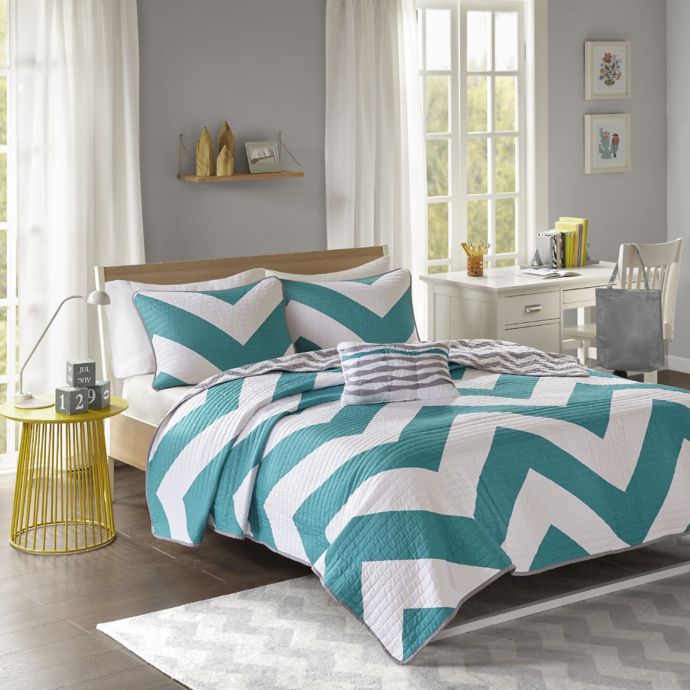 Libra Reversible Chevron Quilt Set In Blue White Bed Bath Beyond