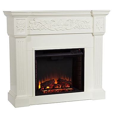 Southern Enterprises Calvert Carved Media Stand Electric Fireplace in Ivory. View a larger version of this product image.